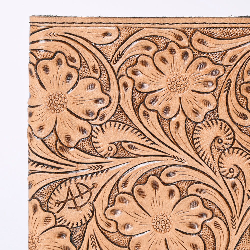 ADBG1243 Hand-Tooled Natural Leather Notebook Cover - Western Floral Design