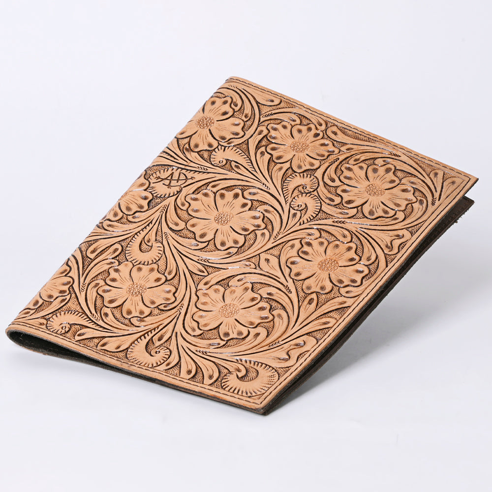 ADBG1243 Hand-Tooled Natural Leather Notebook Cover - Western Floral Design