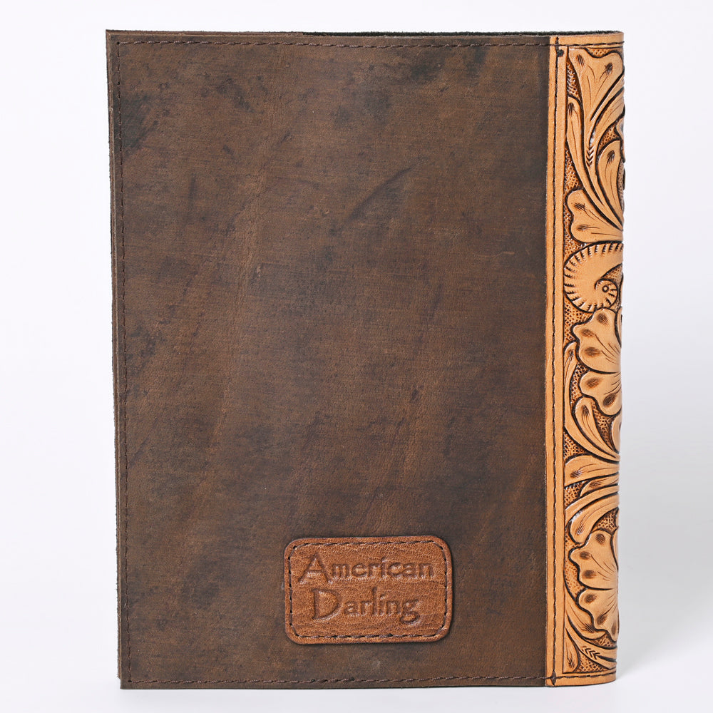 ADBG1243 Hand-Tooled Natural Leather Notebook Cover - Western Floral Design