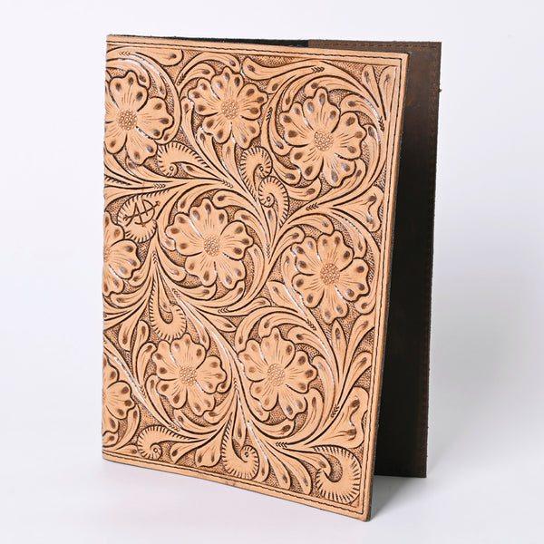 ADBG1243 Hand-Tooled Natural Leather Notebook Cover - Western Floral Design