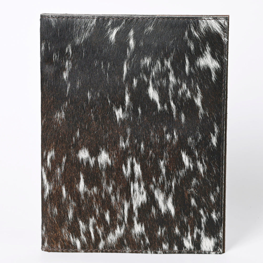 ADBG1244 Genuine Cowhide Leather Notebook Cover - Black & White Hair-On Hide