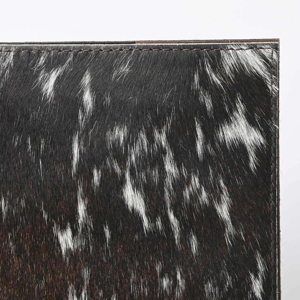 ADBG1244 Genuine Cowhide Leather Notebook Cover - Black & White Hair-On Hide
