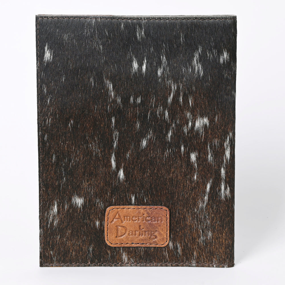 ADBG1244 Genuine Cowhide Leather Notebook Cover - Black & White Hair-On Hide