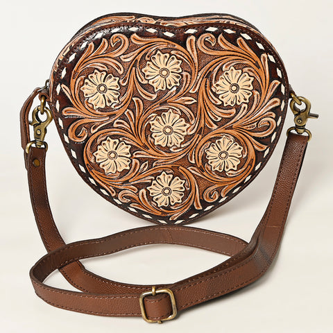 Heart-Shaped Hand Tooled Leather Canteen Bag Genuine Western Floral by American Darling