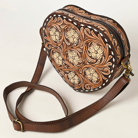 Heart-Shaped Hand Tooled Leather Canteen Bag Genuine Western Floral by American Darling