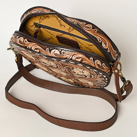 Heart-Shaped Hand Tooled Leather Canteen Bag Genuine Western Floral by American Darling