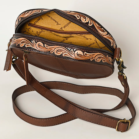 Heart-Shaped Hand Tooled Leather Canteen Bag Genuine Western Floral by American Darling