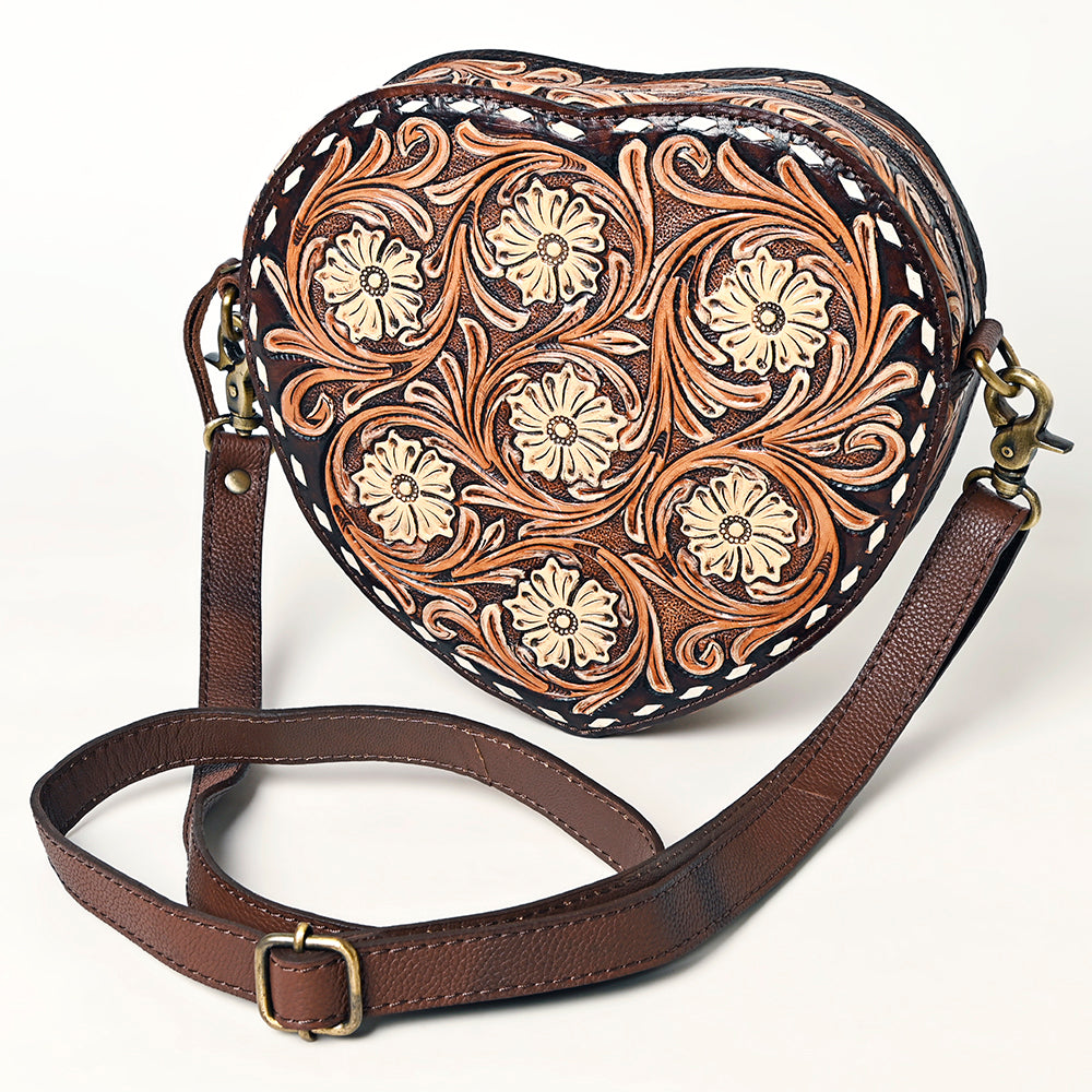 ADBGA425 Heart-Shaped Hand Tooled Leather Canteen Bag Genuine Western Floral by American Darling