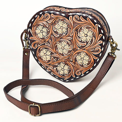 Heart-Shaped Hand Tooled Leather Canteen Bag Genuine Western Floral by American Darling
