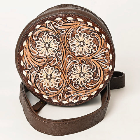 American Darling Handcrafted Tooled Leather Floral Canteen Crossbody Bag
