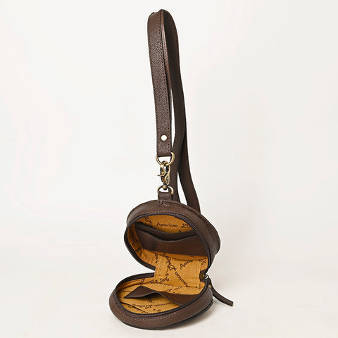 American Darling Handcrafted Tooled Leather Floral Canteen Crossbody Bag