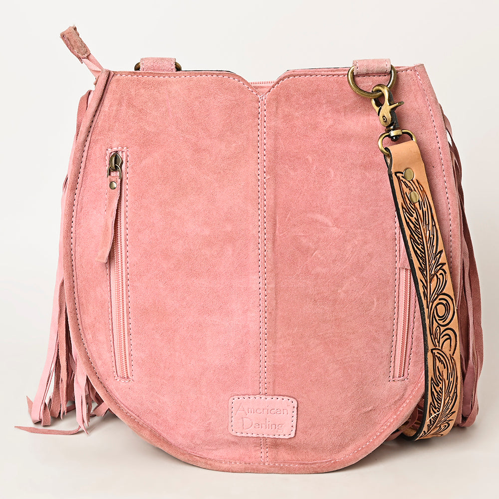 LC-ADBGA431 American Darling Western Feather Tooled Leather Large Crossbody Bag with Fringe