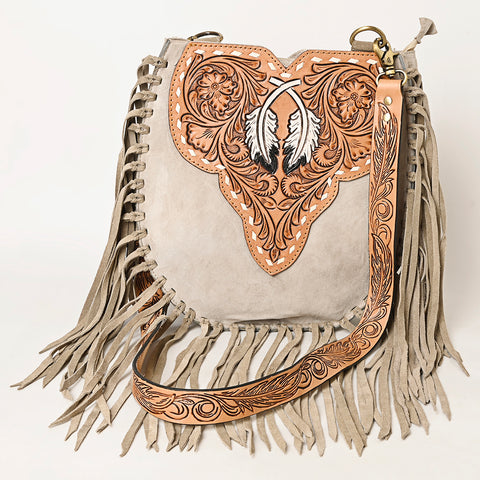 American Darling Suede Fringe Hand Tooled Leather Large Cross body Bag