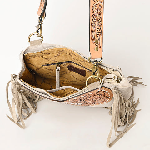 American Darling Suede Fringe Hand Tooled Leather Large Cross body Bag