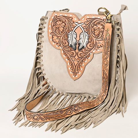 American Darling Suede Fringe Hand Tooled Leather Large Cross body Bag