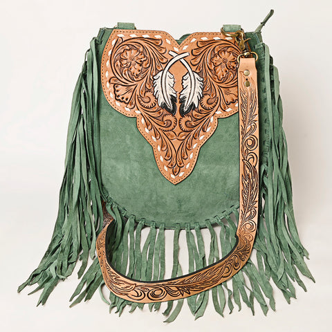 American Darling Suede Fringe Hand Tooled Leather Large Cross body Bag