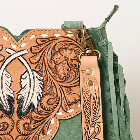 American Darling Suede Fringe Hand Tooled Leather Large Cross body Bag