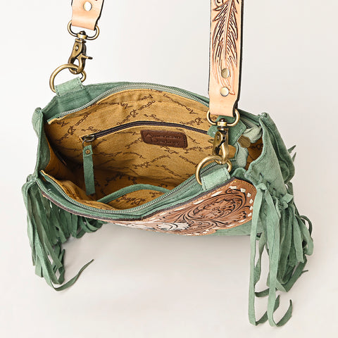 American Darling Suede Fringe Hand Tooled Leather Large Cross body Bag