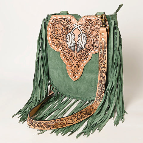 American Darling Suede Fringe Hand Tooled Leather Large Cross body Bag