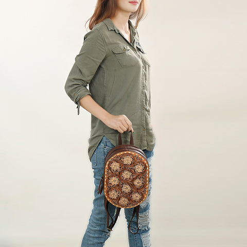 American Darling Hand Tooled Floral Carved Leather Sling Bag Western Purse