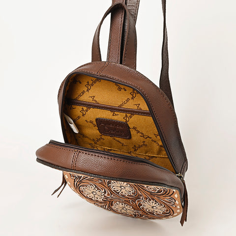 American Darling Hand Tooled Floral Carved Leather Sling Bag Western Purse