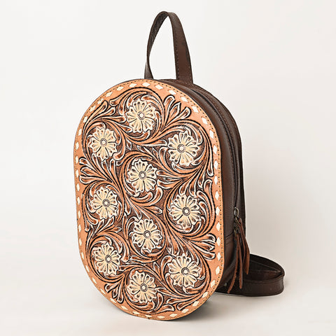 American Darling Hand Tooled Floral Carved Leather Sling Bag Western Purse