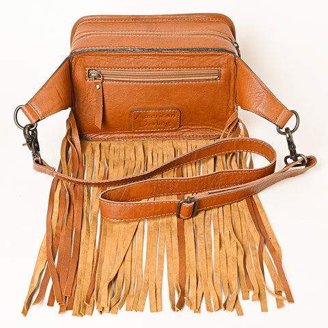 American Darling Western Genuine Leather Hand-Tooled Fringe Fanny Pack -Women Western Belt Bag
