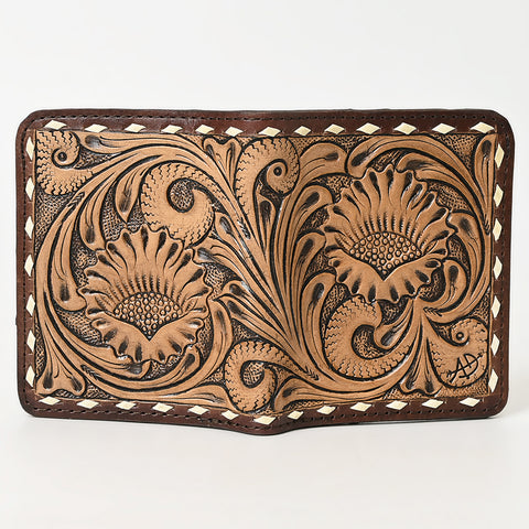 American Darling Hand-Tooled Western Leather Wallet Bag -Floral Carved Genuine Leather Women Wallet