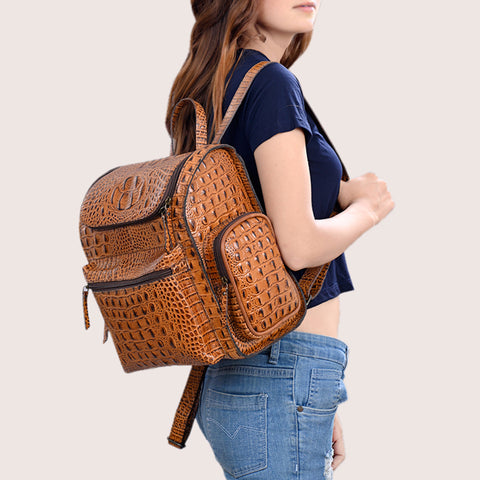 American Darling Crocodile Embossed Leather Backpack -Western Travel Bag