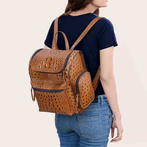 American Darling Crocodile Embossed Leather Backpack -Western Travel Bag