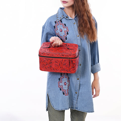 American Darling Hand Tooled Leather Jewelry Case -Western Travel Bag