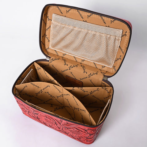 American Darling Hand Tooled Leather Jewelry Case -Western Travel Bag