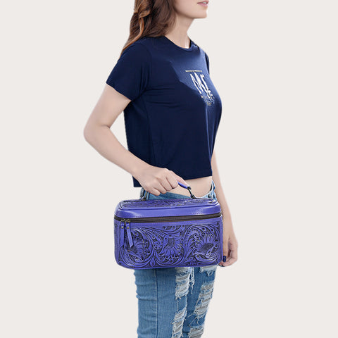 American Darling Hand Tooled Leather Jewelry Case -Western Travel Bag
