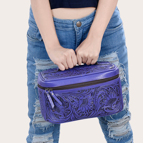 American Darling Hand Tooled Leather Jewelry Case -Western Travel Bag