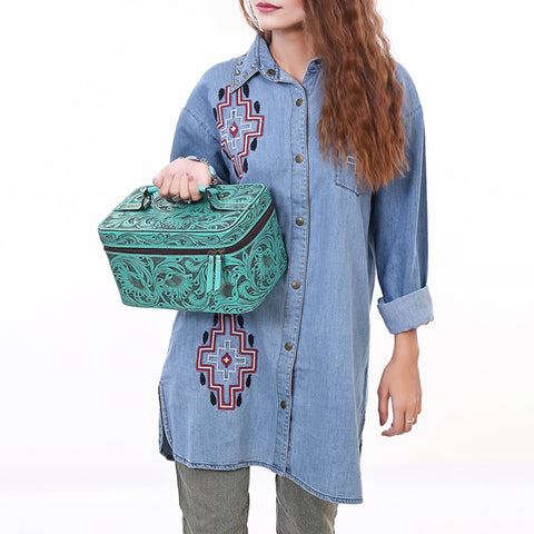 American Darling Hand Tooled Leather Jewelry Case -Western Travel Bag