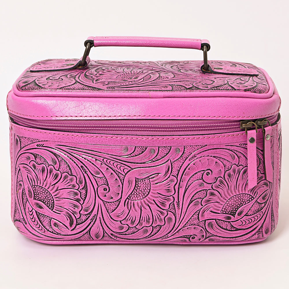 American Darling Hand Tooled Leather Jewelry Case | Pink Western Travel Bag