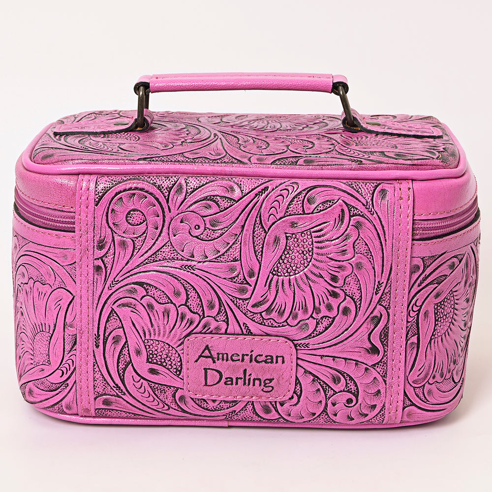 American Darling Hand Tooled Leather Jewelry Case | Pink Western Travel Bag