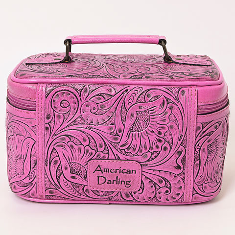 American Darling Hand Tooled Leather Jewelry Case -Pink Western Travel Bag