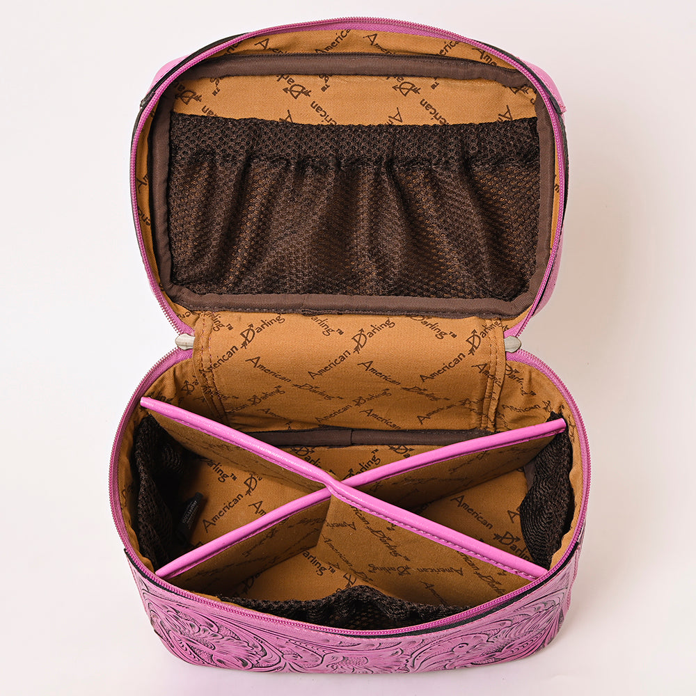 American Darling Hand Tooled Leather Jewelry Case | Pink Western Travel Bag