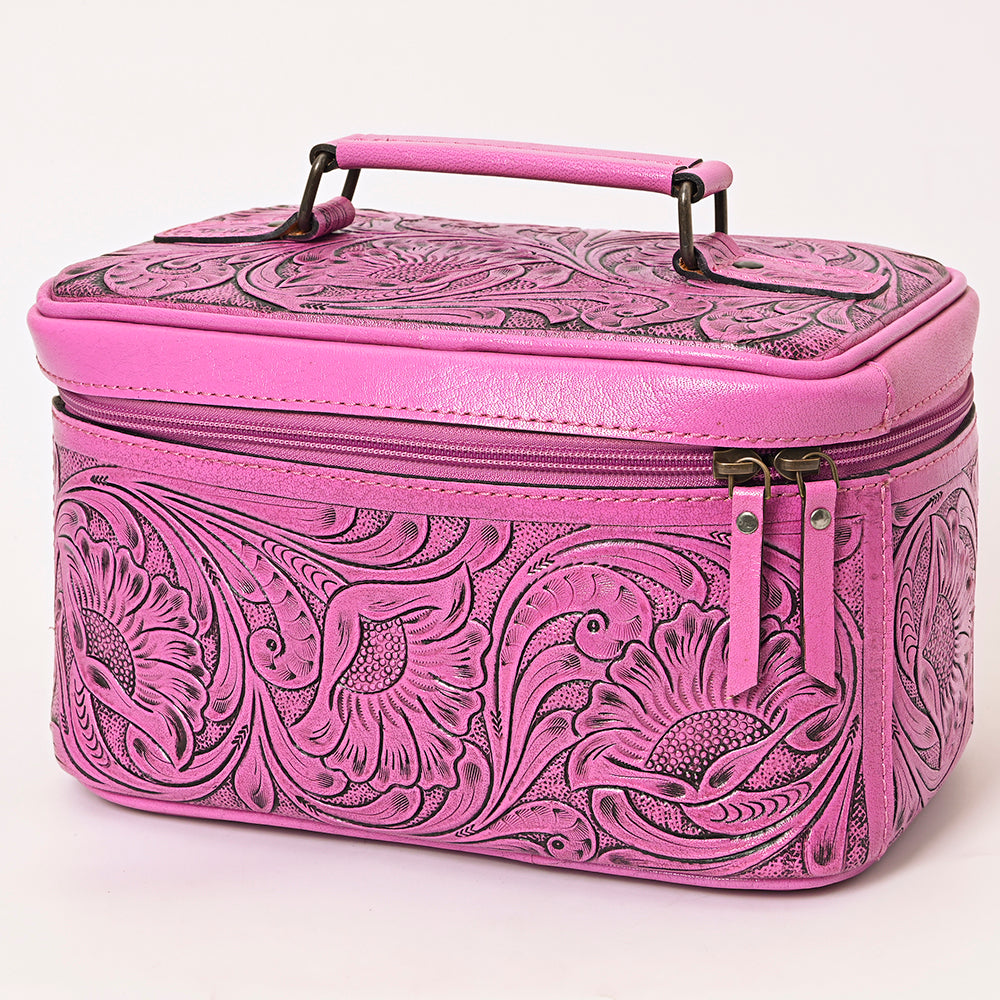American Darling Hand Tooled Leather Jewelry Case | Pink Western Travel Bag