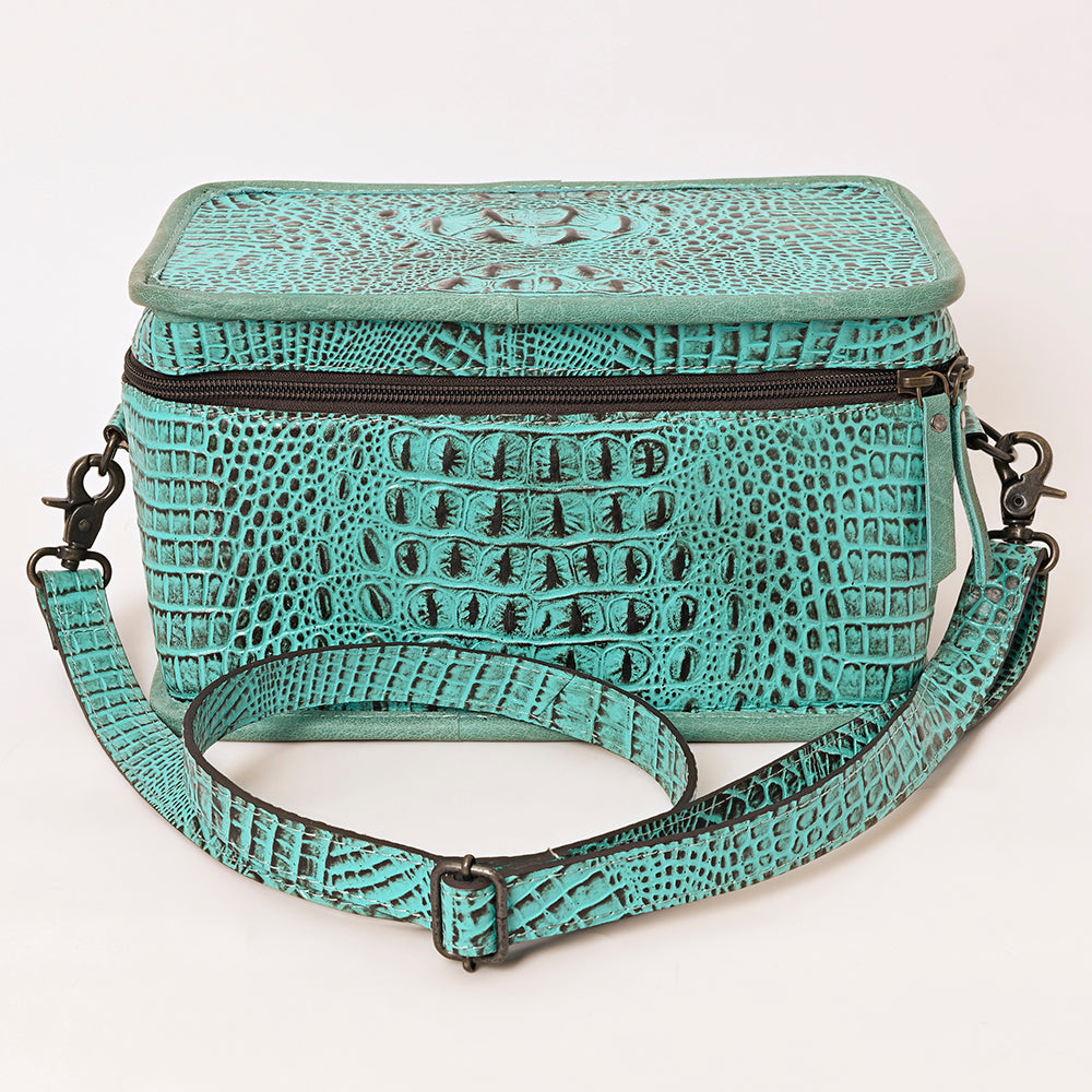 ADBG1252 Turquoise Croc-Embossed Leather Cosmetic Bag - Western Jewelry Case