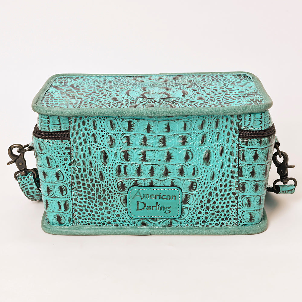 ADBG1252 Turquoise Croc-Embossed Leather Cosmetic Bag - Western Jewelry Case