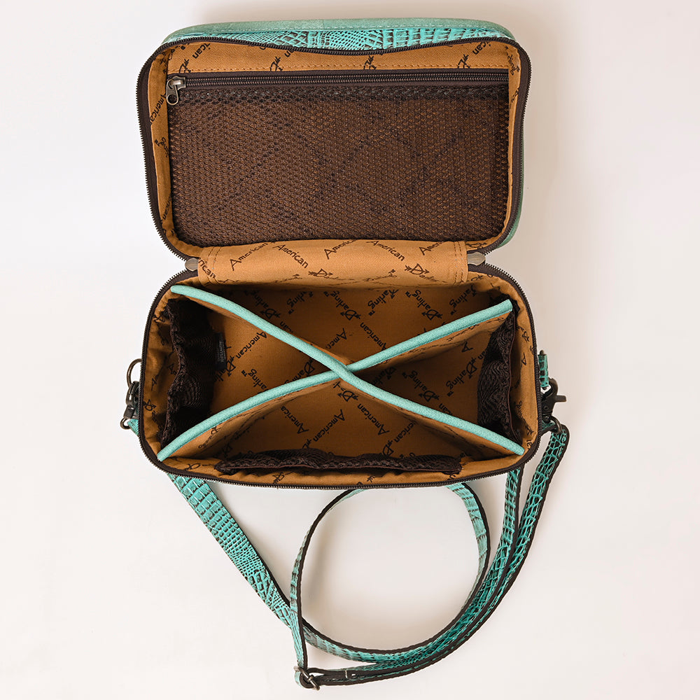 ADBG1252 Turquoise Croc-Embossed Leather Cosmetic Bag - Western Jewelry Case