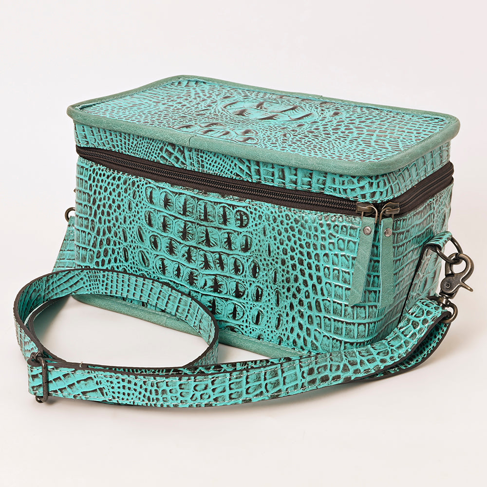 ADBG1252 Turquoise Croc-Embossed Leather Cosmetic Bag - Western Jewelry Case