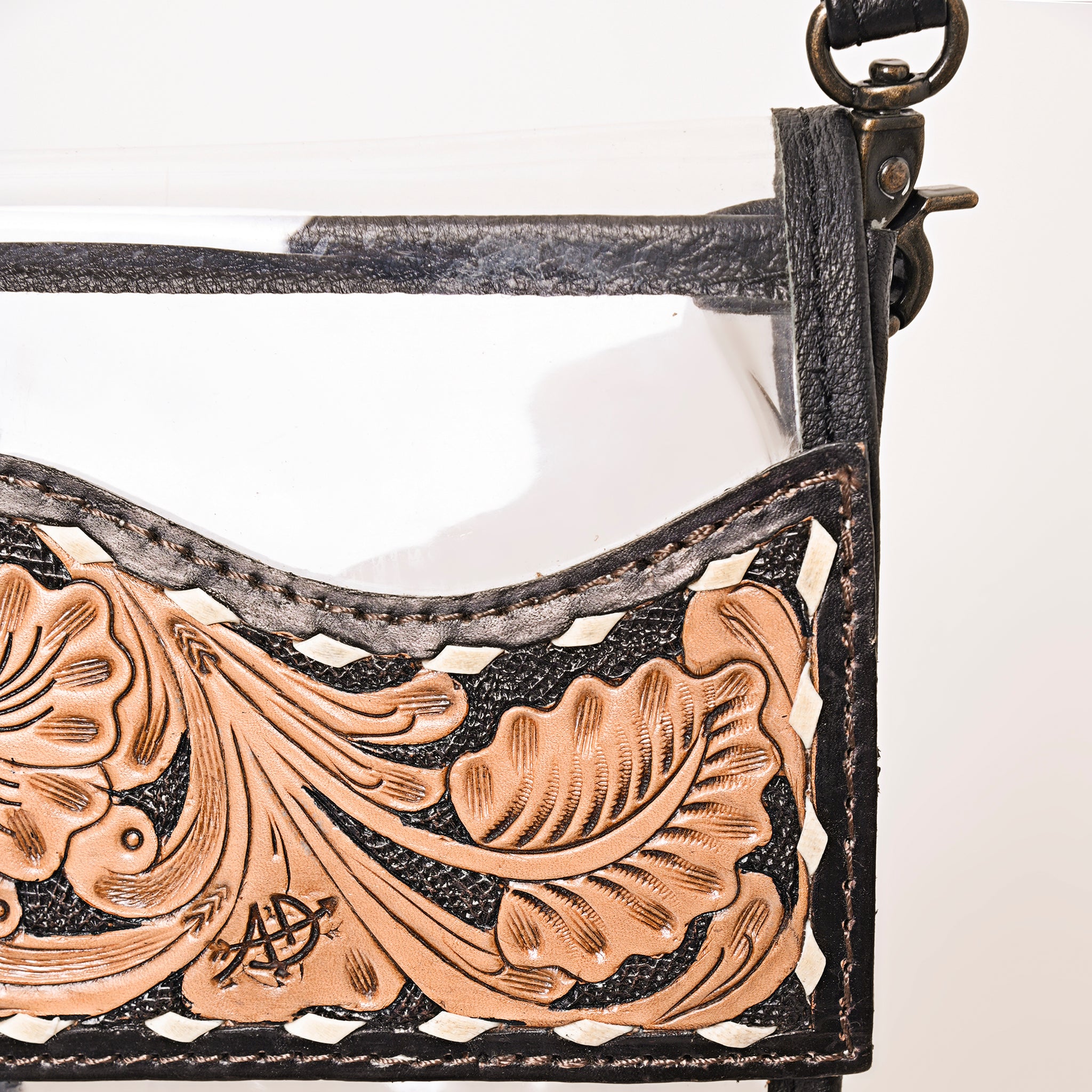 ADBG1256 Clear Fringe Stadium Bag - Hand-Tooled Leather Crossbody