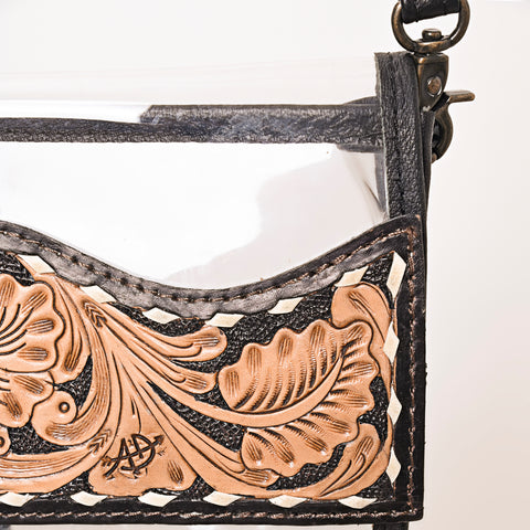 American Darling Hand-Tooled Leather Clear Western Crossbody Bag with Fringe - Genuine Leather