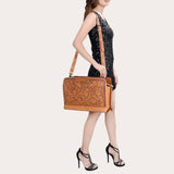 ADBG1259 Hand-Tooled Leather Briefcase - Western Floral Business Bag by American Darling