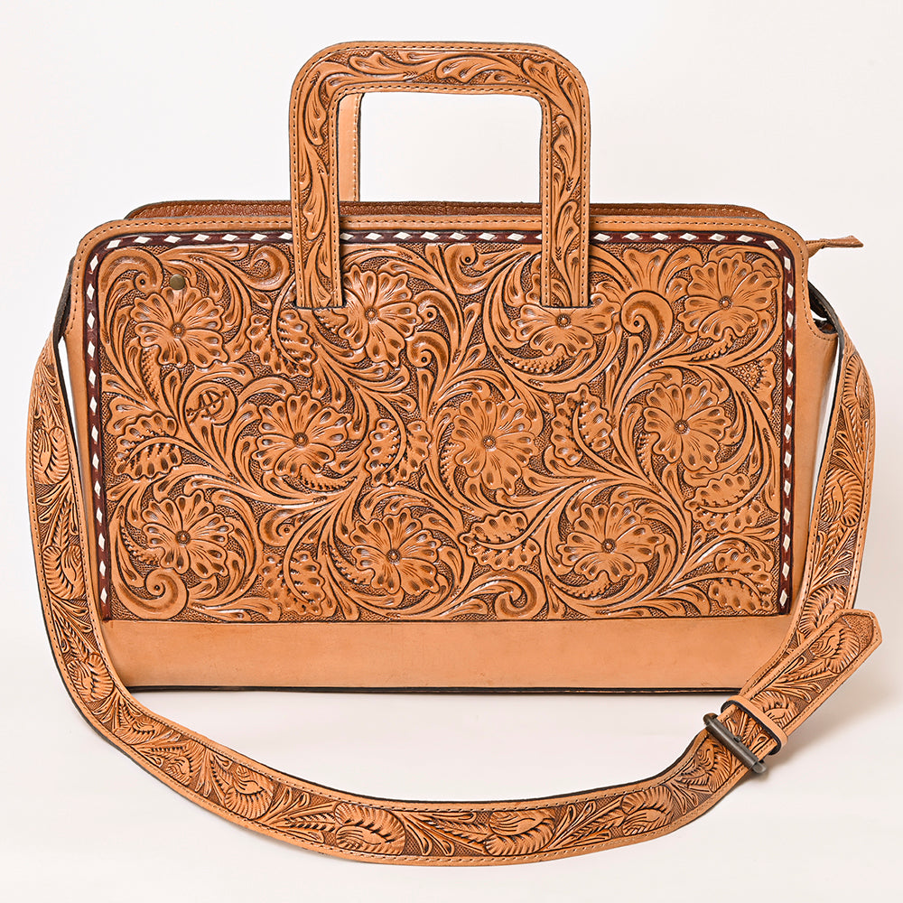 ADBG1259 Hand-Tooled Leather Briefcase - Western Floral Business Bag by American Darling