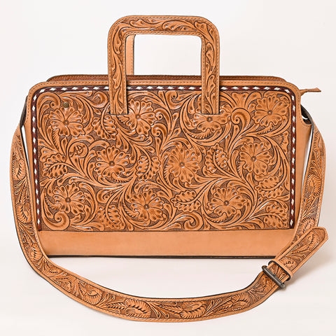 American Darling Hand-Tooled Genuine Leather Western Briefcase Bag - Floral Carved Artisan Handbag