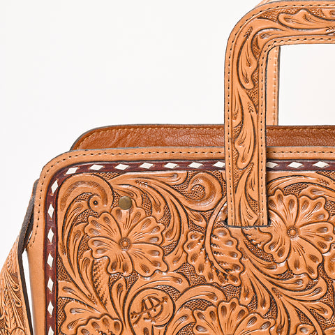 American Darling Hand-Tooled Genuine Leather Western Briefcase Bag - Floral Carved Artisan Handbag